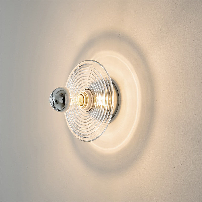 Modern Art Deco Wave Pattern Round Glass 1-Light Wall Sconce Lamp For Bedroom Lumendat