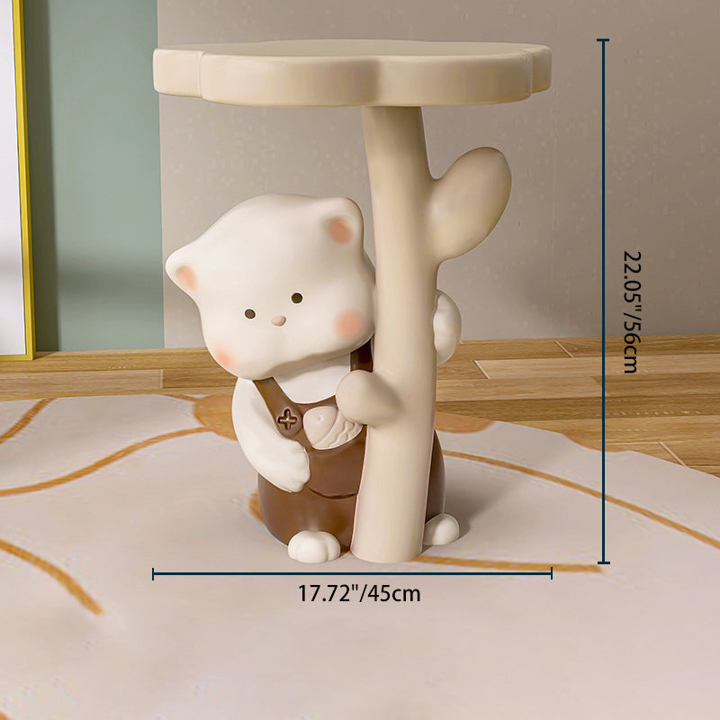 Lumendat Contemporary Creative Kids Cat Flower Resin End Table 1-Tray For Bedroom Lumendat