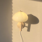 Contemporary Nordic Milk White Iron Glass Dome Mushroom 1-Light Wall Sconce Lamp For Bedroom