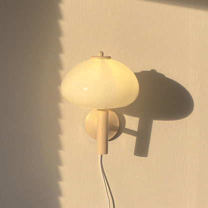 Contemporary Nordic Milk White Iron Glass Dome Mushroom 1-Light Wall Sconce Lamp For Bedroom