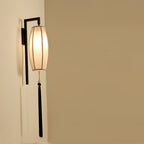 Chinese Vintage Painted Fabric Lantern Tassel 1-Light Wall Sconce Lamp