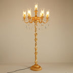 Traditional Luxury Golden Crystal Zinc Alloy Candle Holder 7-Light Standing Floor Lamp For Bedroom Lumendat