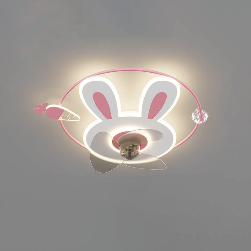 Lumendat Cartoon Creative Bunny Carrot LED Flush Mount Ceiling Fan Light Lumendat