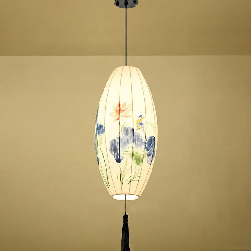 Oriental Antique Handmade Oval Lantern Fabric 1-light Pendant Light Lumendat