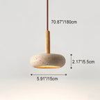 Traditional Japanese Round Wood Yellow Travertine LED Pendant Light for Bedroom Lumendat