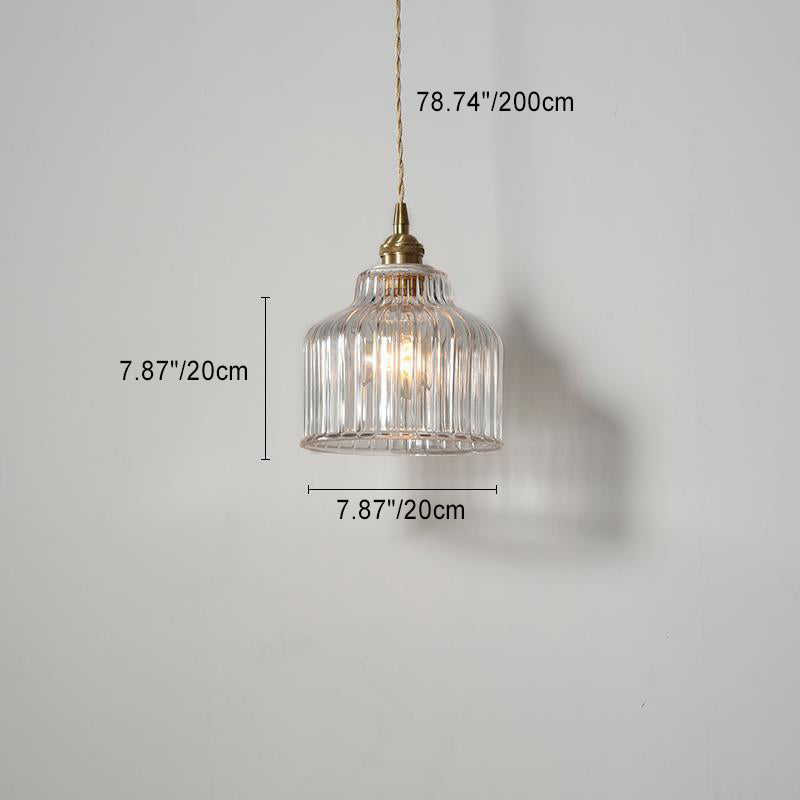 Modern Minimalist Copper Glass Semicircular 1-light Pendant Light for Bedroom