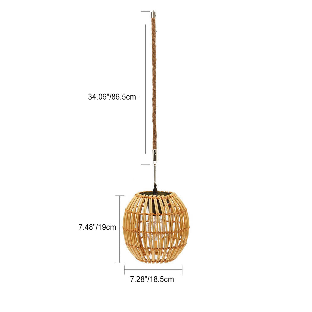 Traditional Vintage Rattan Weaving Cage LED Solar Waterproof Pendant Light for Outdoor Patio