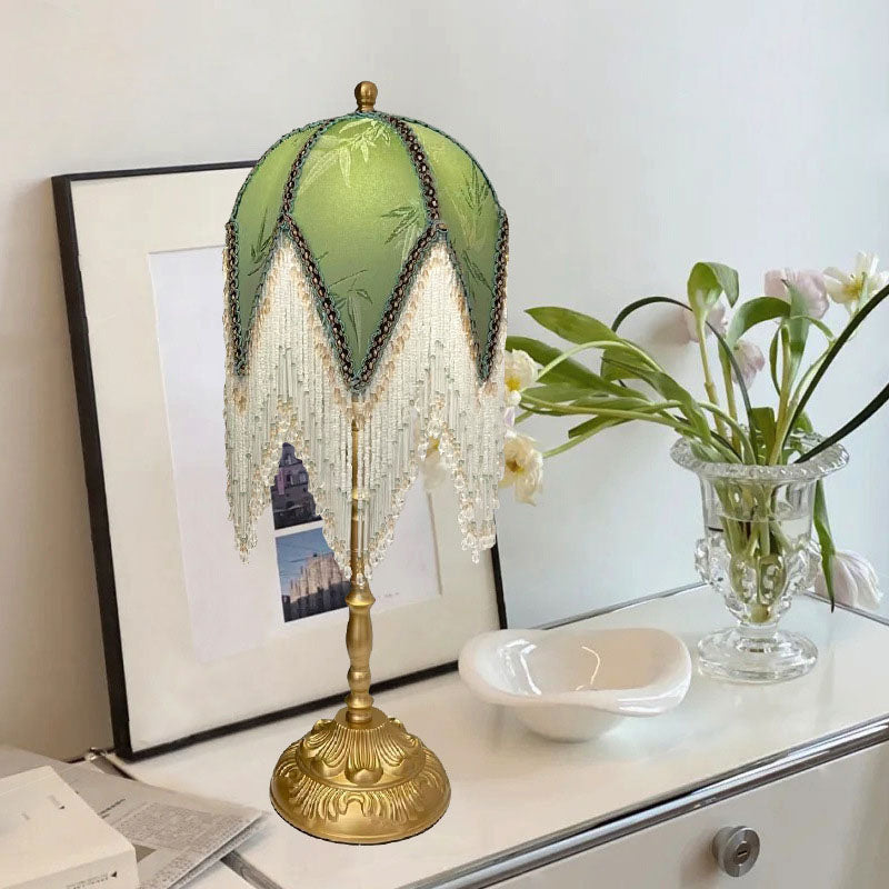 Traditional French Tassel Leaf Iron Fabric 1-Light Table Lamp For Bedroom Lumendat