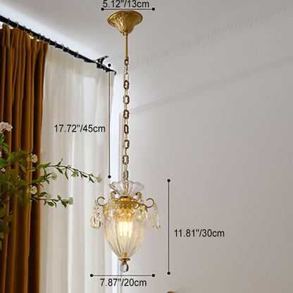 Traditional French Lantern Carved Copper Crystal 1-light Pendant Light for Living Room