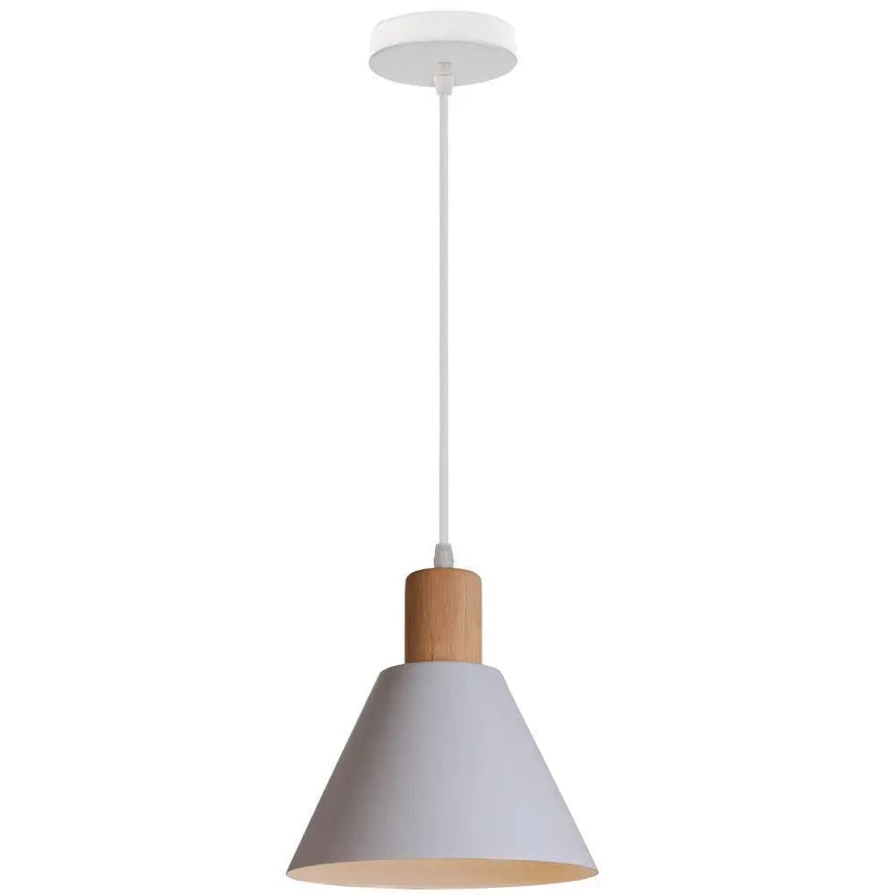 Nordic Vintage Iron Cone Wood Top 1-light Pendant Light Lumendat