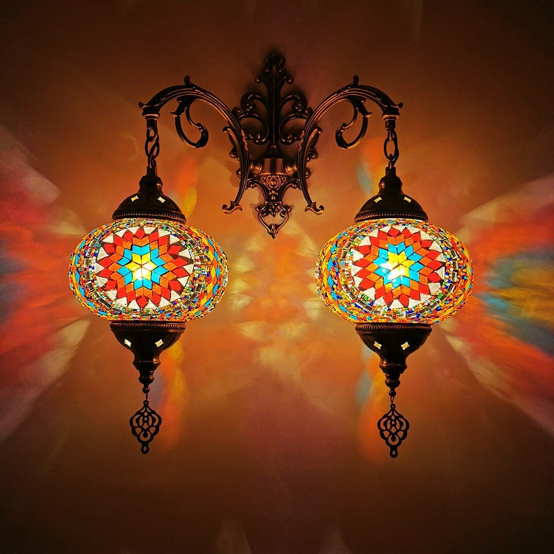 Tiffany Decorative Lantern Hardware Stained Glass 2-Light Wall Sconce Lamp Lumendat