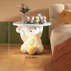 Lumendat Modern Art Deco Kids Rabbit Round Plate Rectangular Drawer Resin Wood Enamel End Table 1-Drawer With LED Light For Bedroom Lumendat