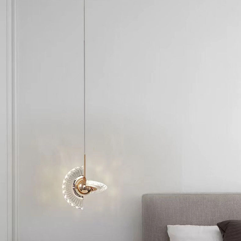 Contemporary Luxury Gold Finish Frame Round Shade LED Pendant Light for Bedroom