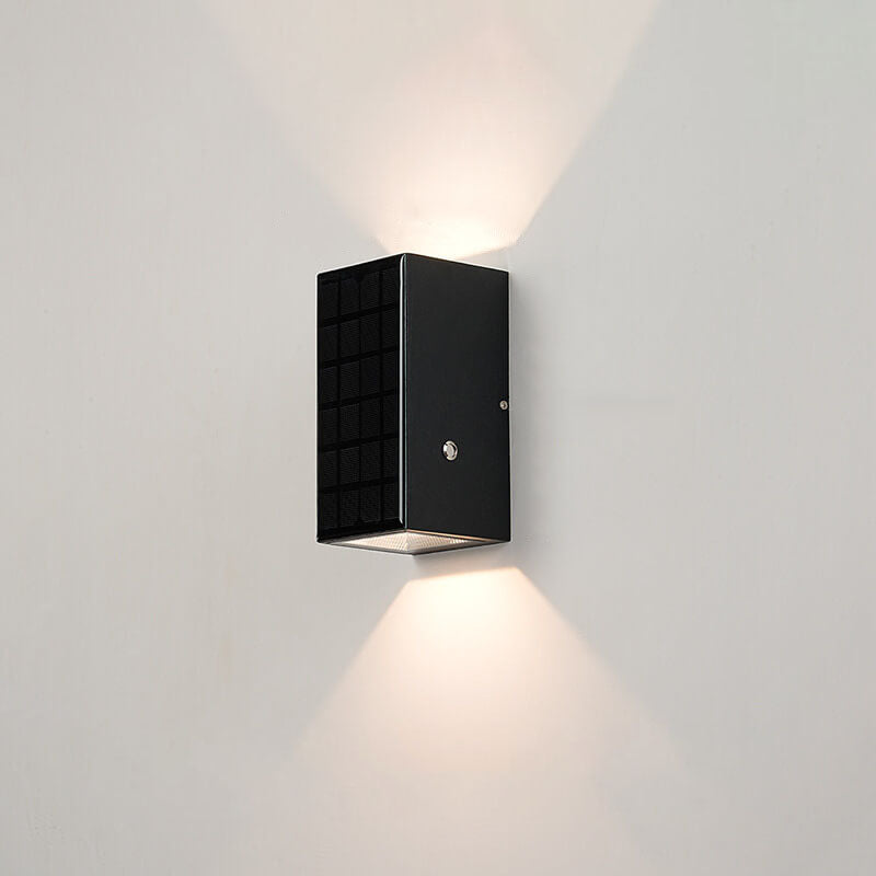 Modern Solar Black Rectangular Die-Cast Aluminum Solar LED Outdoor Wall Light Lumendat