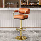 Contemporary Luxury Faux Leather Upholstered Height Adjustable Swivel Bar Stool Armrest Footrest For Dining Room DFM-F