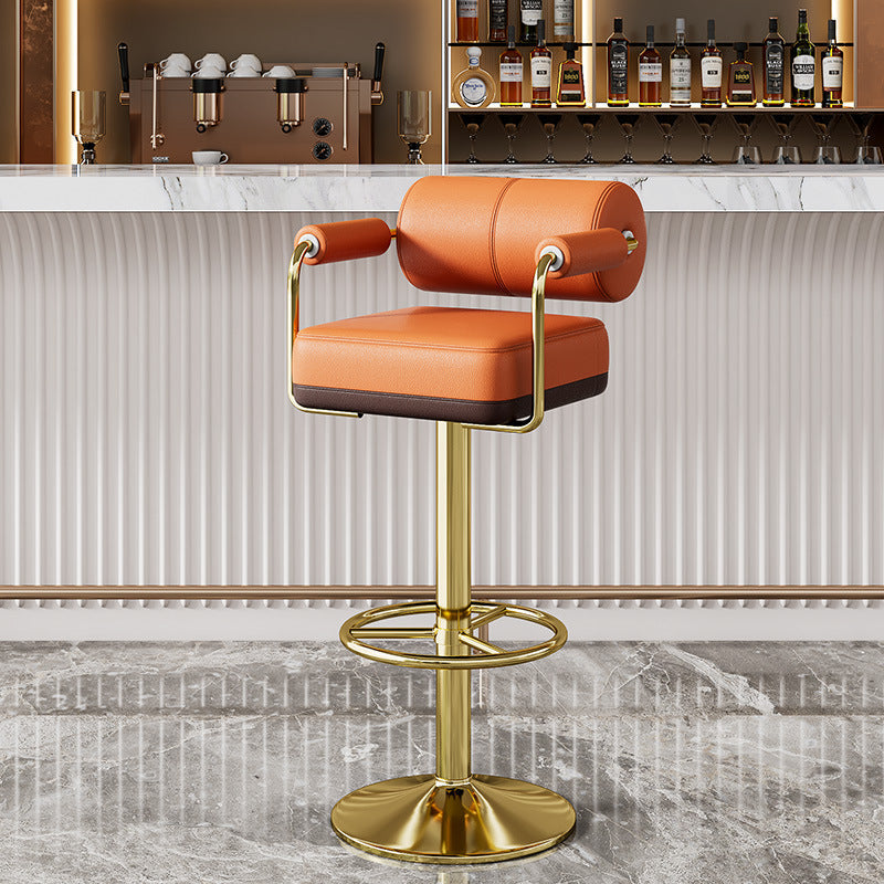 Contemporary Luxury Faux Leather Upholstered Height Adjustable Swivel Bar Stool Armrest Footrest For Dining Room DFM-F