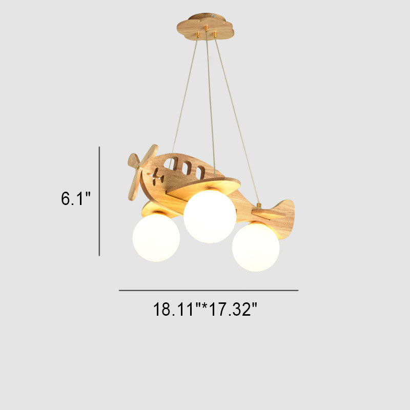 Lumendat Cartoon Creative Wooden Planes Magic Beans Glass 3-Light Kids Chandelier Lumendat