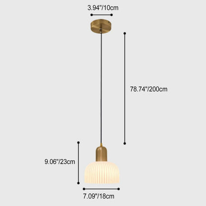 Japanese Wabi-sabi Brass Semi-circle Pleated Glass 1-light Pendant Light