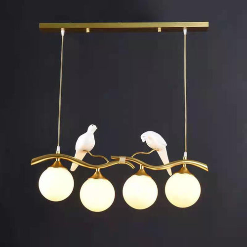 Contemporary Creative Resin Bird Glass Ball Shade 4-light Island Light Chandelier for Living Room BulbSquare