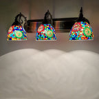 Tiffany Mediterranean Horn Stained Glass 3-Light Bathroom Vanity Mirror Front Wall Sconce Lamp Lumendat