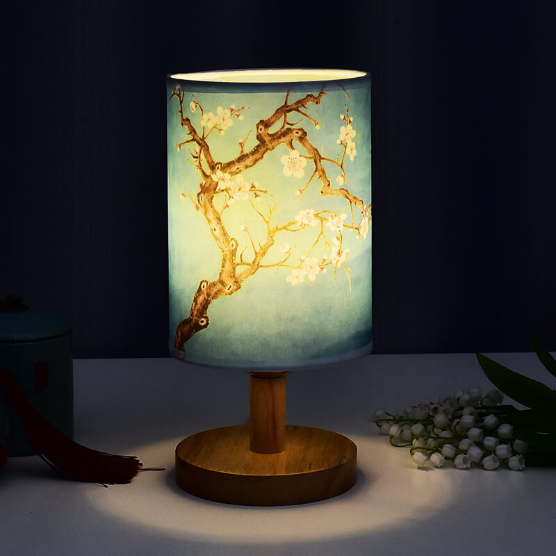 Modern Minimalist Fabric Column Landscape Wood LED Table Lamp Lumendat