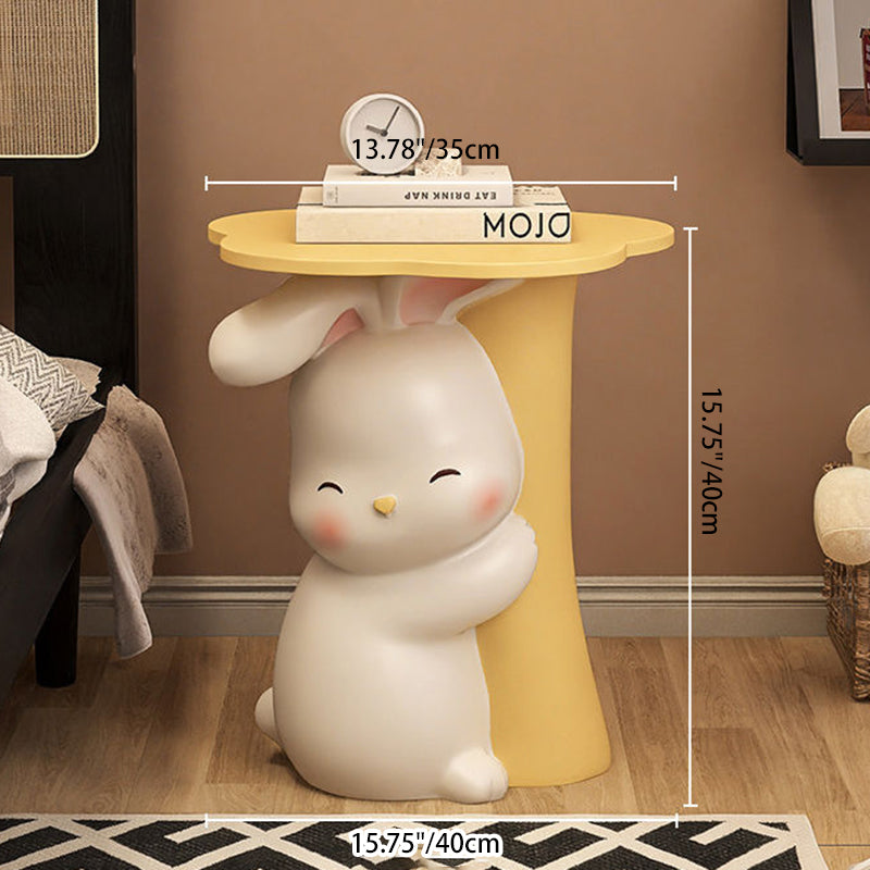 Lumendat Contemporary Creative Kids Flower Rabbit Resin Wood End Table 1-Tray For Bedroom Lumendat