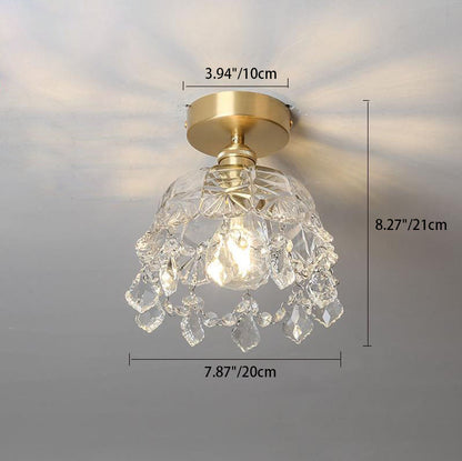 Modern Art Deco Brass Frame Crystal Round Glass Shade 1-light Semi-flush Mount Ceiling Light for Living Room