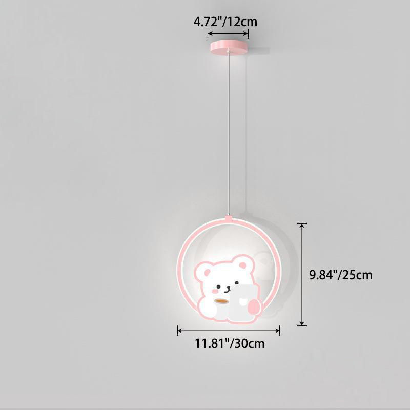 Lumendat Modern Simplicity Kids Aluminum Iron Acrylic Circle Bear Cow LED Pendant Light For Bedside Lumendat