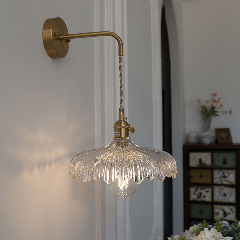 Modern Art Deco Iron Flower Glass Shade 1-Light Wall Sconce Lamp For Bedroom Lumendat