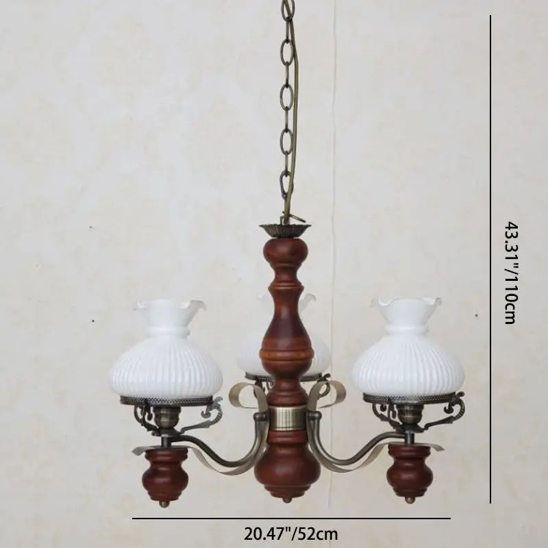 Traditional Rustic Candelabra Round Flower Iron Solid Wood 3-light Chandelier for Living Room BulbSquare