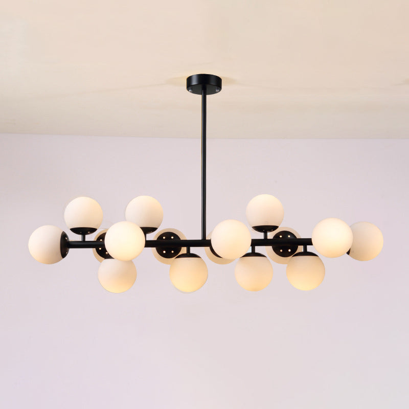Contemporary Scandinavian Long Round Globe Iron Glass 16-light Island Light Chandelier for Dining Room