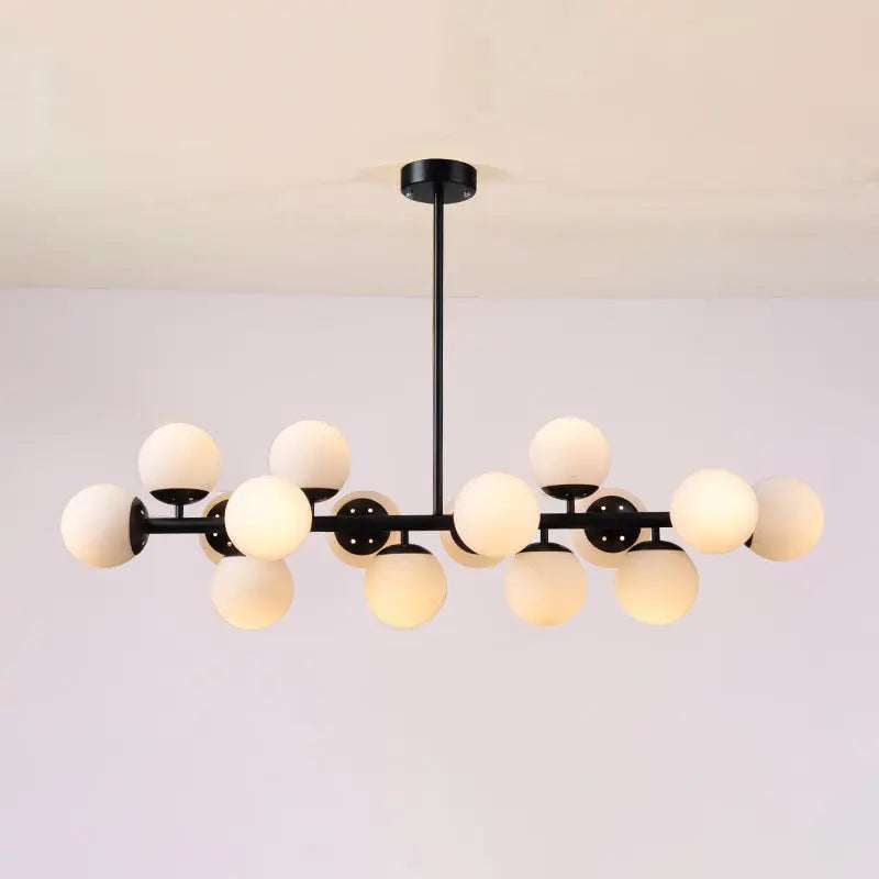 Contemporary Scandinavian Long Round Globe Iron Glass 16-light Island Light Chandelier for Dining Room Lumendat