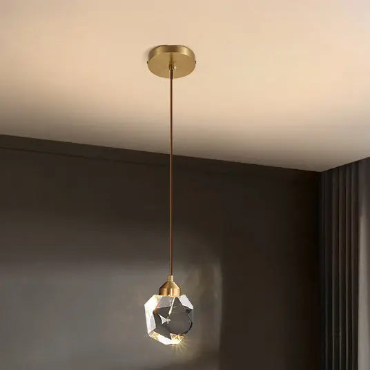 Modern Luxury Sparkling Crystal Stone Iron LED Pendant Light for Living Room BulbSquare