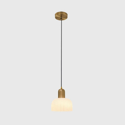 Japanese Wabi-sabi Brass Semi-circle Pleated Glass 1-light Pendant Light