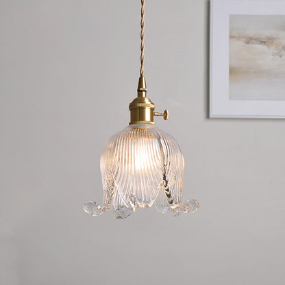 Vintage Nordic Brass Glass Bell Flower 1-light Pendant Light