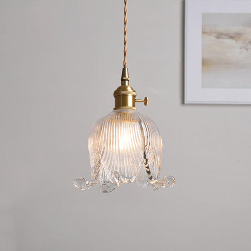 Vintage Nordic Brass Glass Bell Flower 1-light Pendant Light