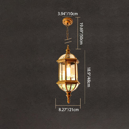 Contemporary Retro Hexagonal Lantern Glass Aluminum 1-Light Waterproof Pendant Light For Outdoor Patio