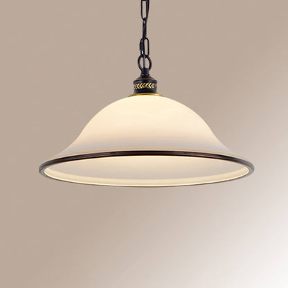 Vintage European Frosted Glass Cone 1-Light Pendant Light
