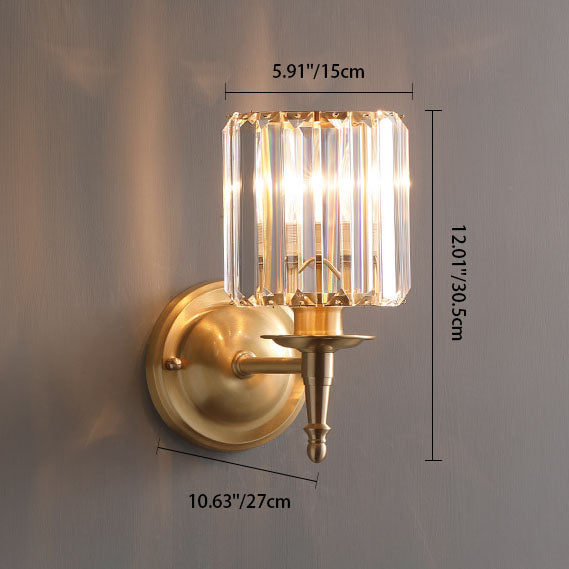 French Light Luxury Crystal Copper Cylinder 1-Light Wall Sconce Lamp Lumendat