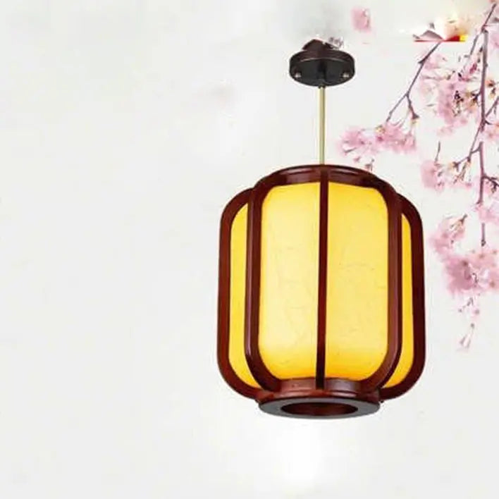 Modern Chinese Faux Sheepskin Wooden Lantern 1-light Pendant Light Lumendat