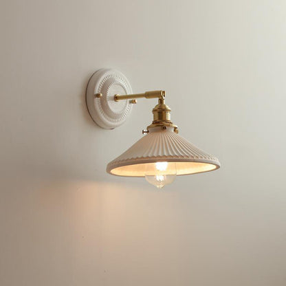 Traditional Vintage Round Ceramic Brass 1-Light Wall Sconce Lamp for Living Room