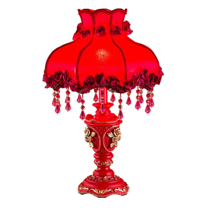 European Wedding Red Fabric Tassel Resin 1-Light Table Lamp Lumendat