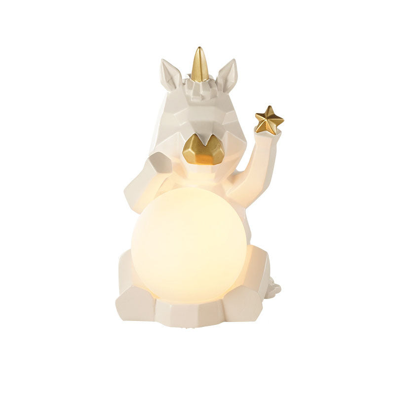 Lumendat Contemporary Creative Resin Unicorn Glass Shade 1-Light Kids Table Lamp For Bedroom Lumendat