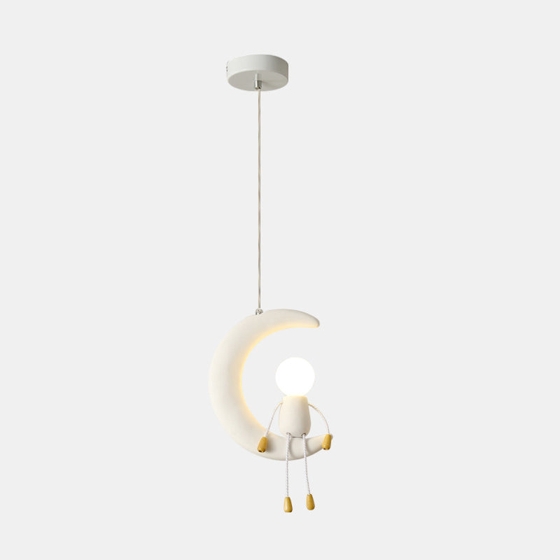 Lumendat Contemporary Nordic Kids Iron Resin Glass Moon Doll 1-Light Pendant Light For Bedside Lumendat