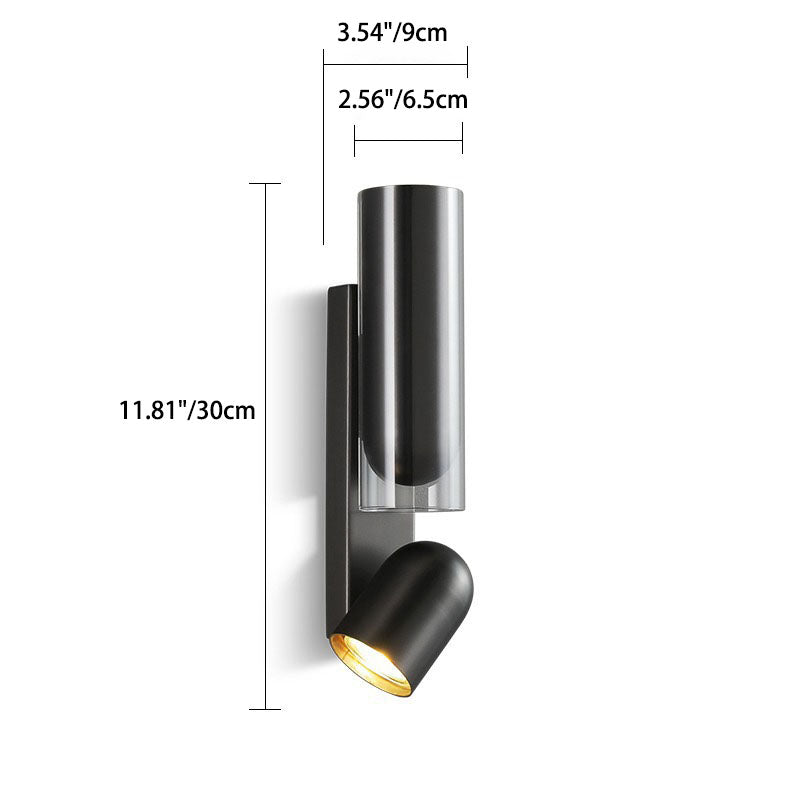 Modern Minimalist Rotatable Cylinder Metal Glass 2-Light Wall Sconce Lamp For Bedroom Lumendat