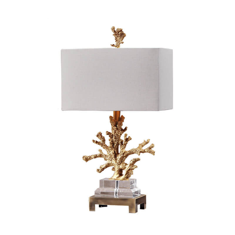 Modern Art Deco Linen Resin Crystal Coral Base 1-Light Table Lamp For Bedroom Lumendat
