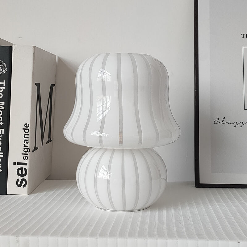 French Cream Handmade Glass Mushroom 1-Light Table Lamp Lumendat