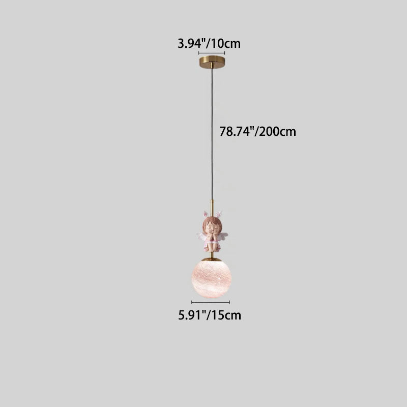 Lumendat Contemporary Nordic Kids Resin Glass Round Angel 1-Light Pendant Light For Bedside Lumendat