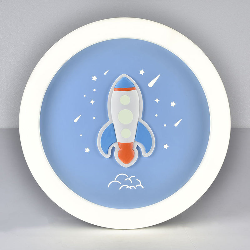 Lumendat Modern Art Deco Kids Iron Resin Acrylic Round Meteor Shower Rocket Shield Kitty LED Flush Mount Ceiling Light For Bedroom Lumendat