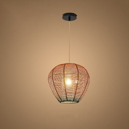 Modern Chinese Hemp Rope Round Geometry 1-Light Pendant Light